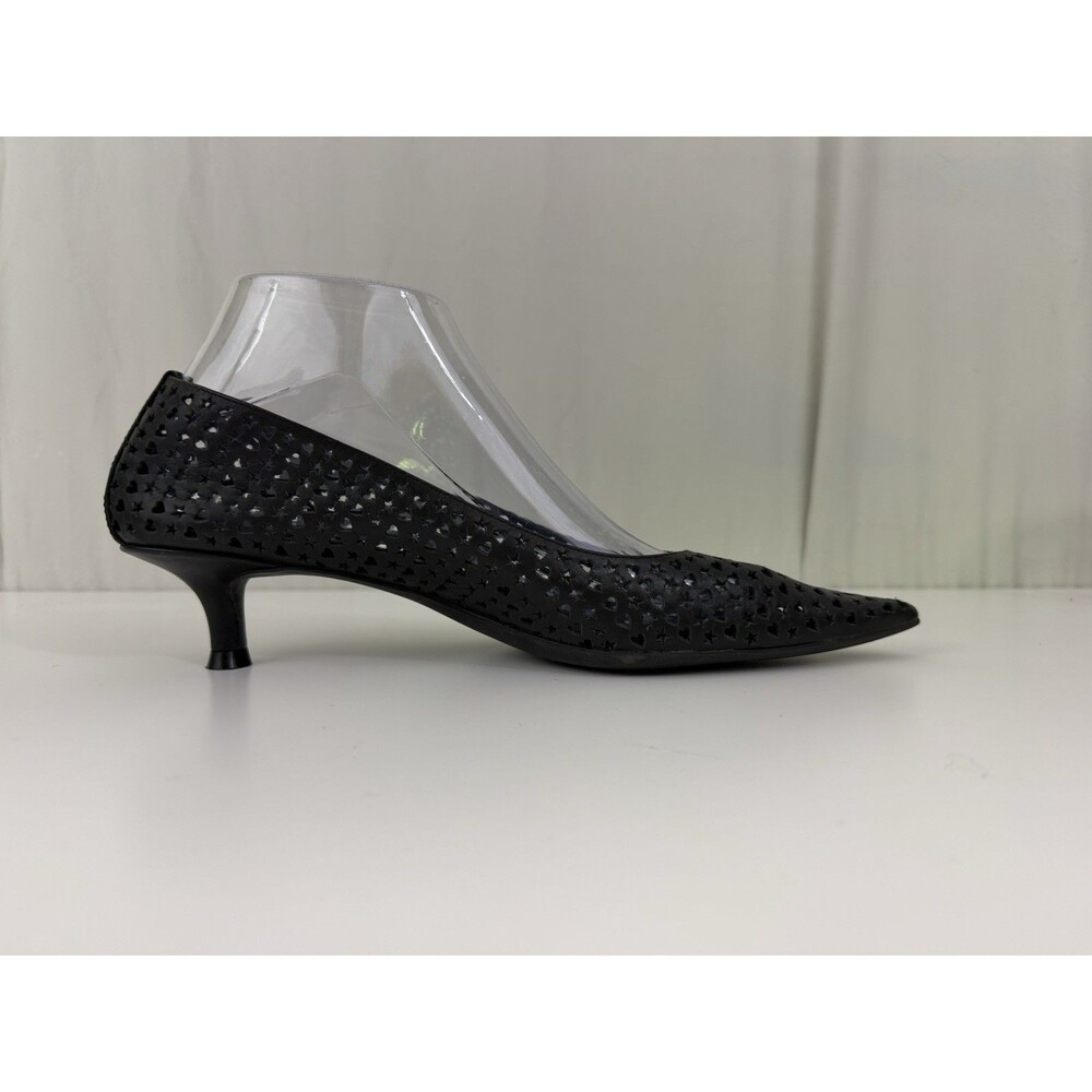 JEFFREY CAMPBELL Alter-Ego Kitten Heel Pump Black Laser-Cut Heart Star Sz 8 - Picture 9 of 13